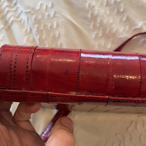 Vintage eel skin leather purse shoulder clutch red - Picture 13 of 15